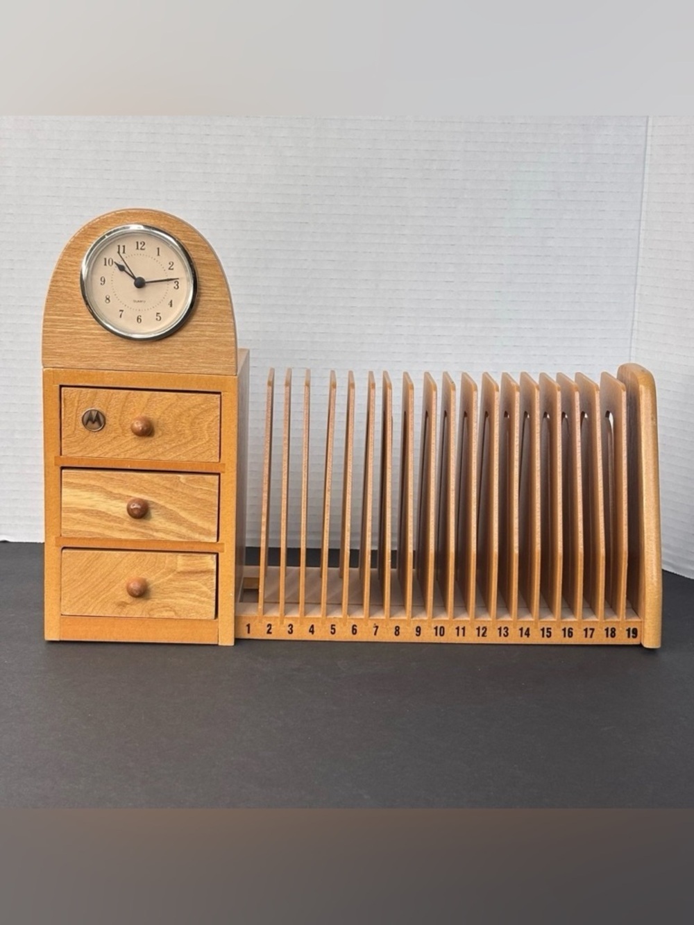 Rare Vintage MotorolaCorporate Gift - WoodExpandable Desk Organizer &Clock